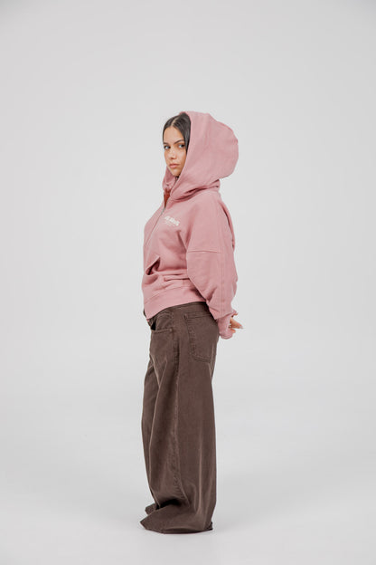 PINK/WHITE "OS FAROS" SHORT ZIPPER SWEATSHIRT