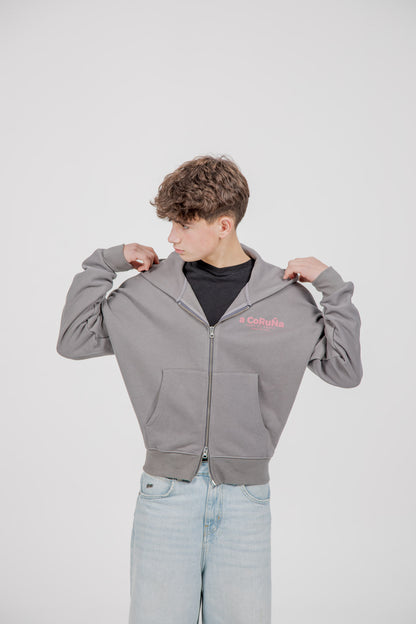 GREY/PINK SWEATSHIRT "A CORUÑA" SHORT ZIP