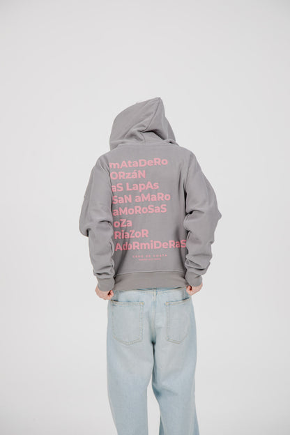 GREY/PINK SWEATSHIRT "A CORUÑA" SHORT ZIP