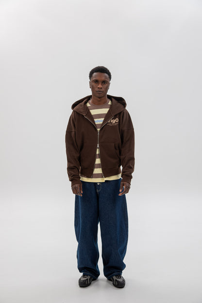 BROWN/BEIGE "VIGO" SHORT ZIP SWEATSHIRT