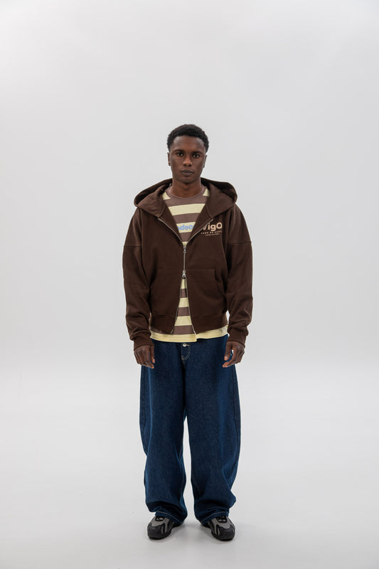 BROWN/BEIGE "VIGO" SHORT ZIP SWEATSHIRT