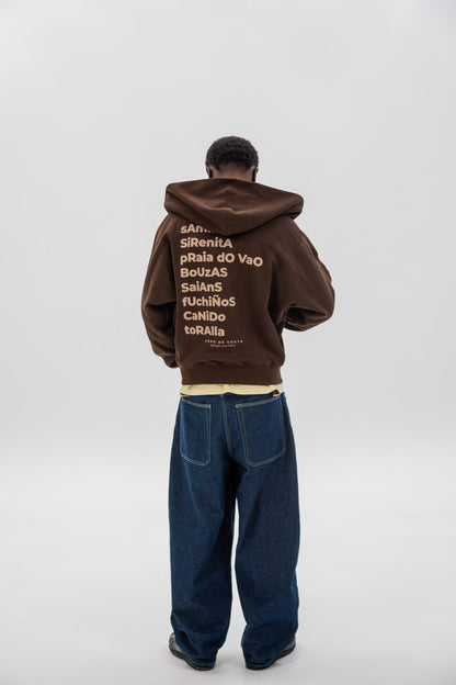 BROWN/BEIGE "VIGO" SHORT ZIP SWEATSHIRT
