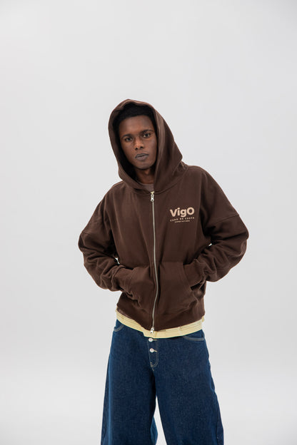 BROWN/BEIGE "VIGO" SHORT ZIP SWEATSHIRT