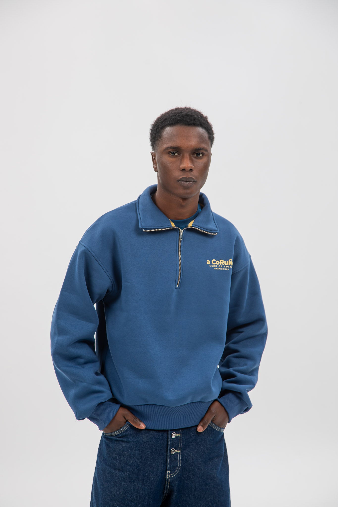 BLUE/YELLOW "A CORUÑA" SWEATSHIRT HALF ZIP