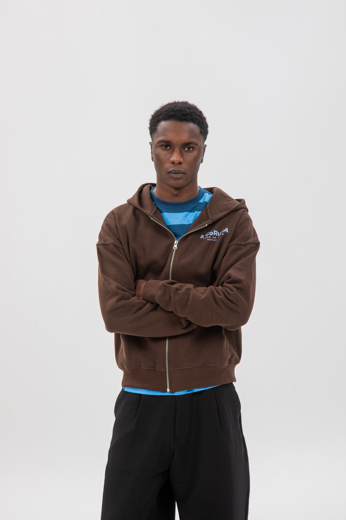 BROWN/BLUE "A CORUÑA" ZIP-UP HOODIE