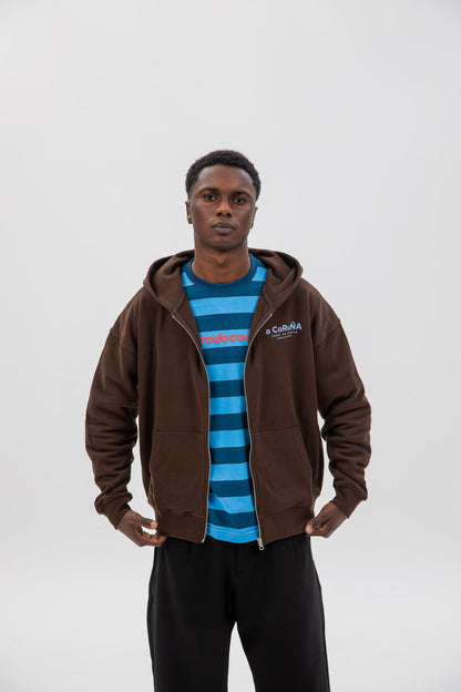 BROWN/BLUE "A CORUÑA" ZIP-UP HOODIE