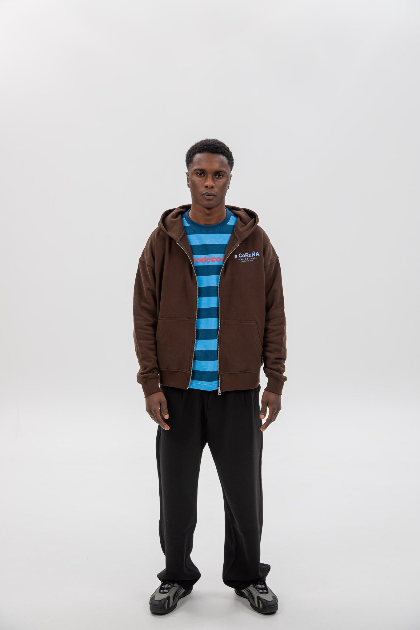 BROWN/BLUE "A CORUÑA" ZIP-UP HOODIE