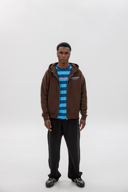 BROWN/BLUE "A CORUÑA" ZIP-UP HOODIE