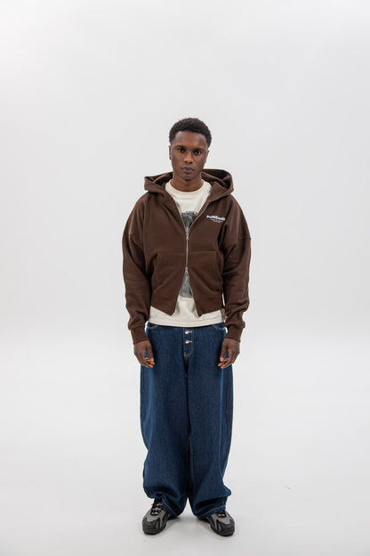 BROWN/LIGHT BLUE "PONTEVEDRA" SHORT ZIP SWEATSHIRT