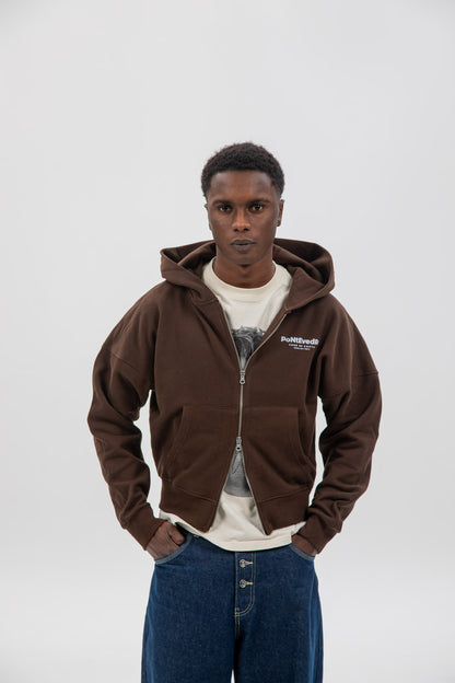 BROWN/LIGHT BLUE "PONTEVEDRA" SHORT ZIP SWEATSHIRT
