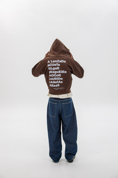 BROWN/LIGHT BLUE "PONTEVEDRA" SHORT ZIP SWEATSHIRT