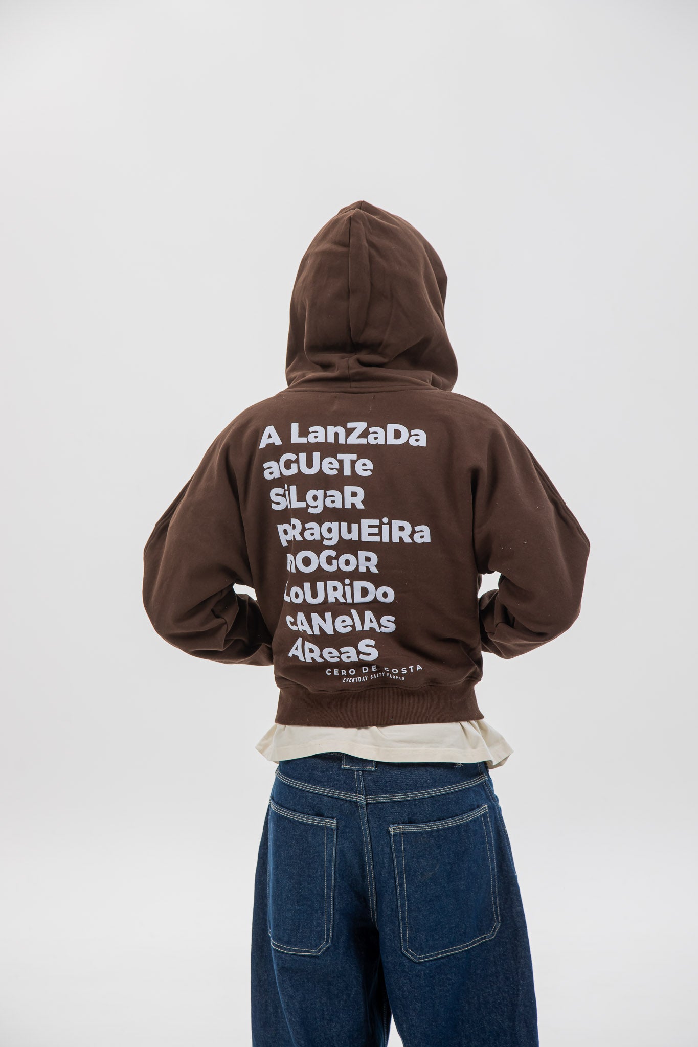 BROWN/LIGHT BLUE "PONTEVEDRA" SHORT ZIP SWEATSHIRT