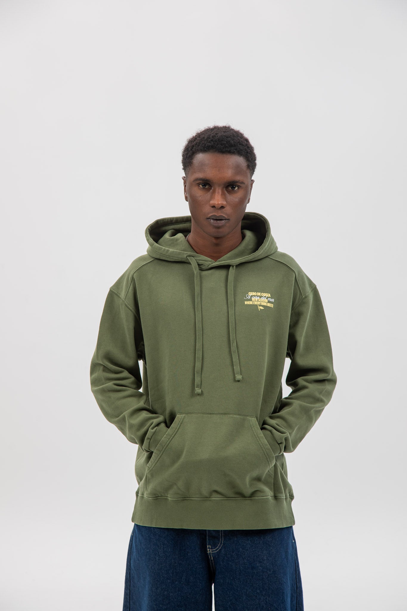 SUDADERA VERDE/CELESTE "PLAYAS SURF" CON CAPUCHA