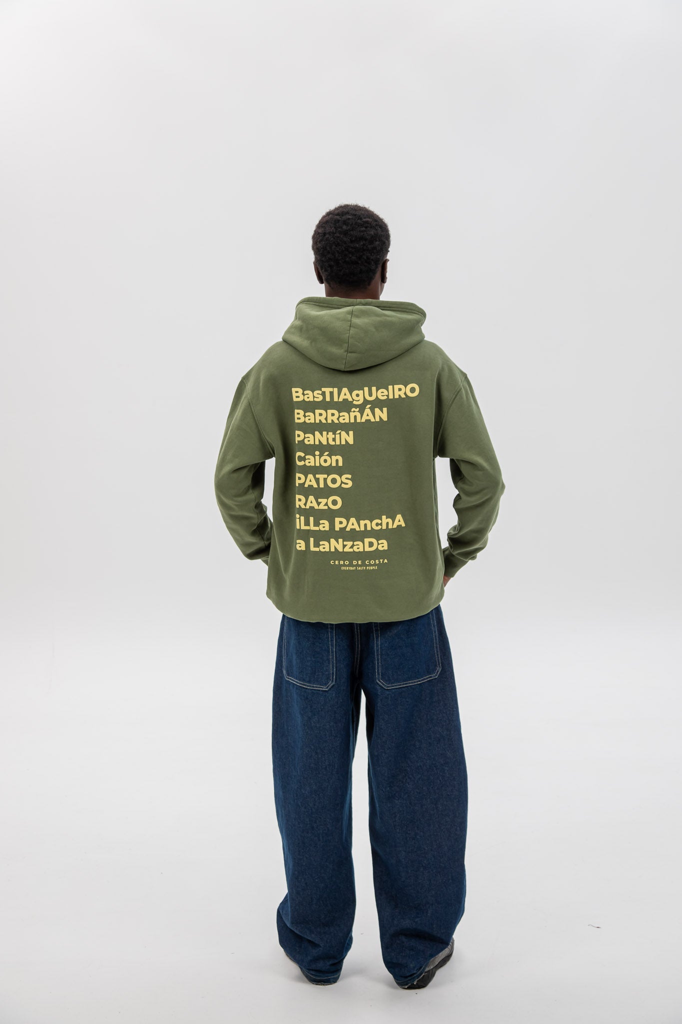 SUDADERA VERDE/CELESTE "PLAYAS SURF" CON CAPUCHA