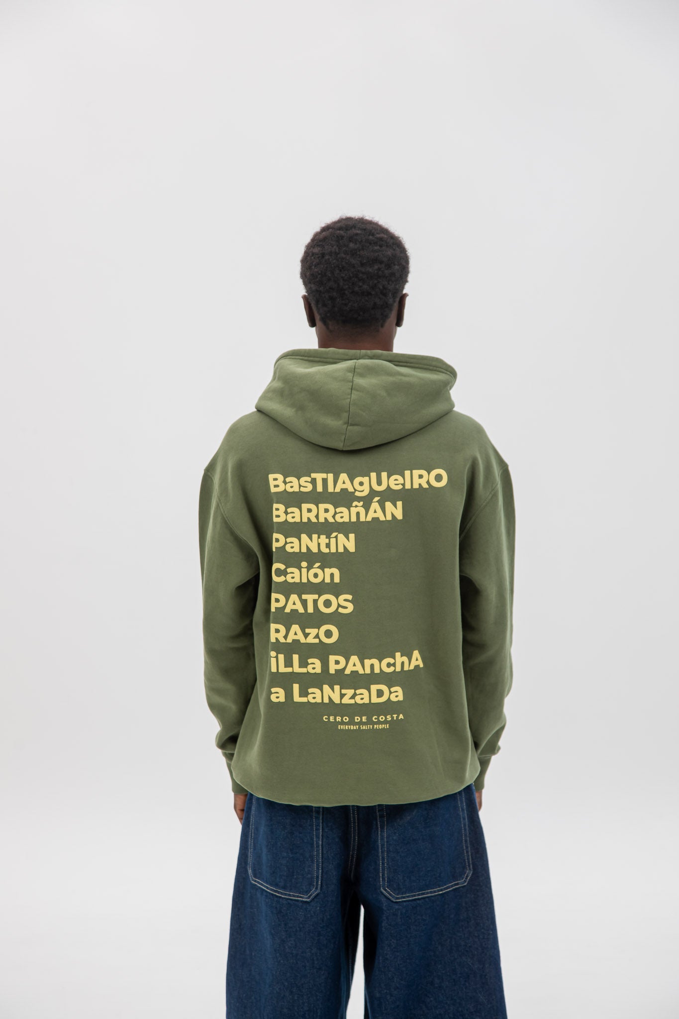 SUDADERA VERDE/CELESTE "PLAYAS SURF" CON CAPUCHA