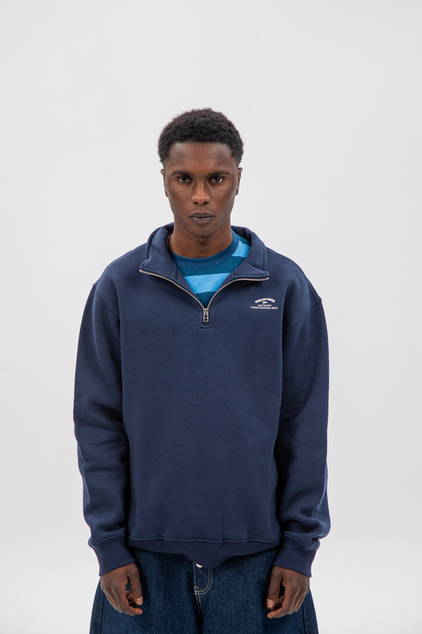 NAVY/BEIGE "PONTEVEDRA" SWEATSHIRT WITH HALF ZIP