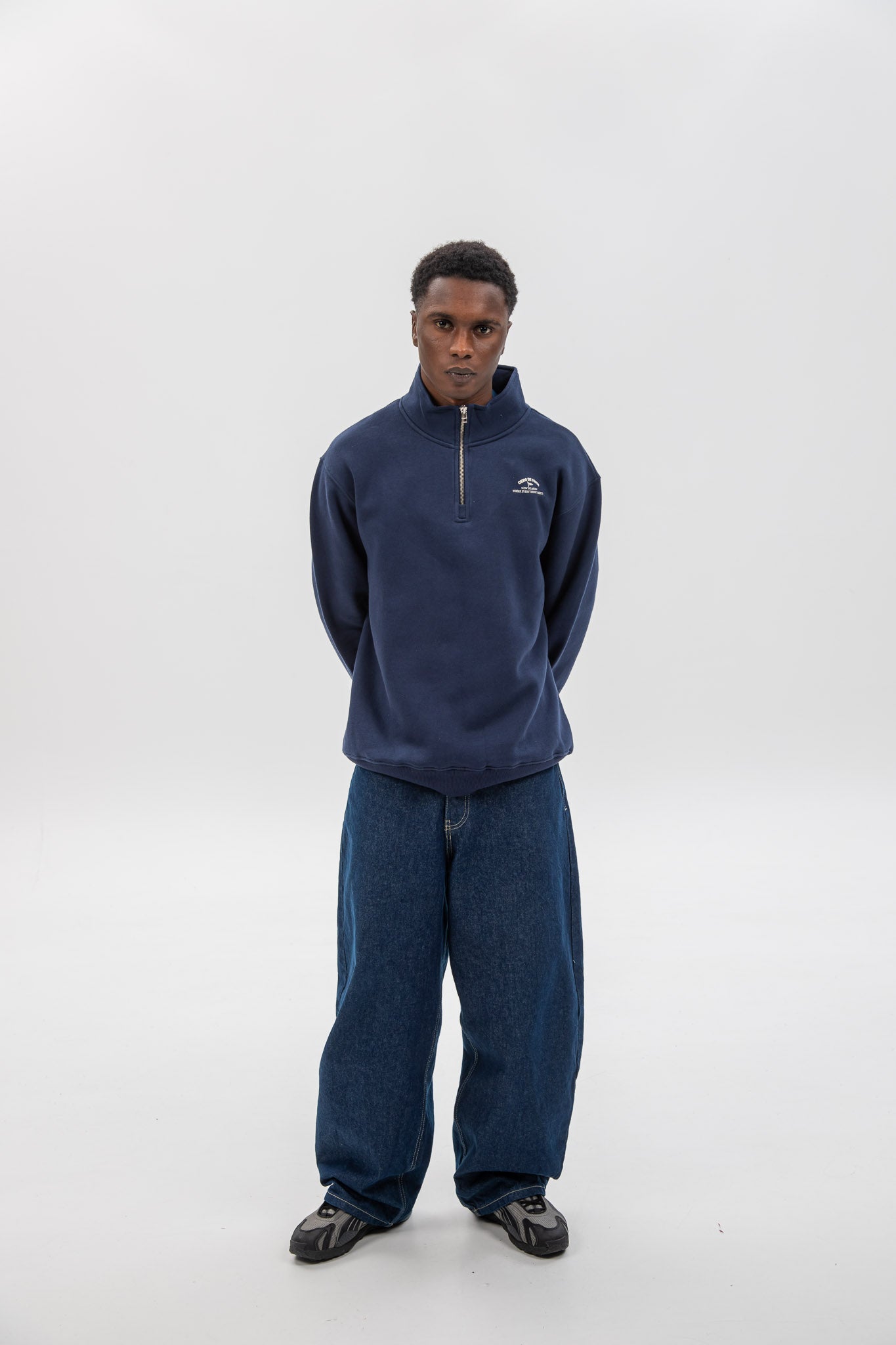 NAVY/BEIGE "PONTEVEDRA" SWEATSHIRT WITH HALF ZIP
