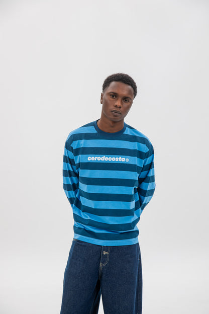 BLUE/LIGHT BLUE "CDC" STRIPED LOGO T-SHIRT 