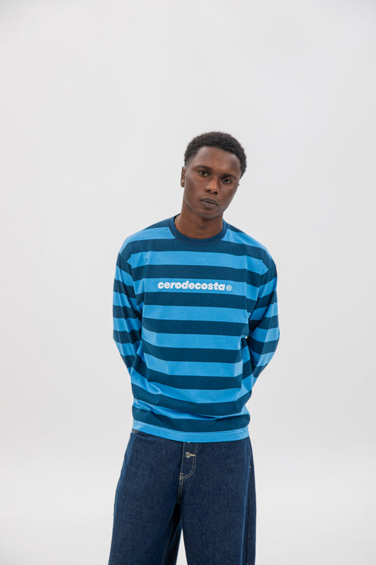 BLUE/LIGHT BLUE "CDC" STRIPED LOGO T-SHIRT 