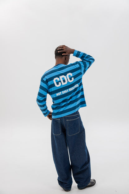 BLUE/LIGHT BLUE "CDC" STRIPED LOGO T-SHIRT 