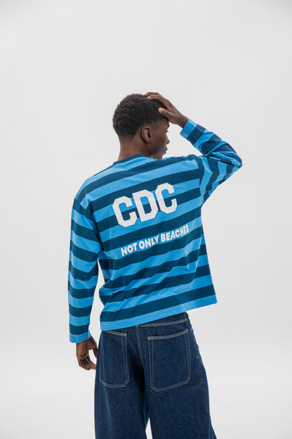 BLUE/LIGHT BLUE "CDC" STRIPED LOGO T-SHIRT 