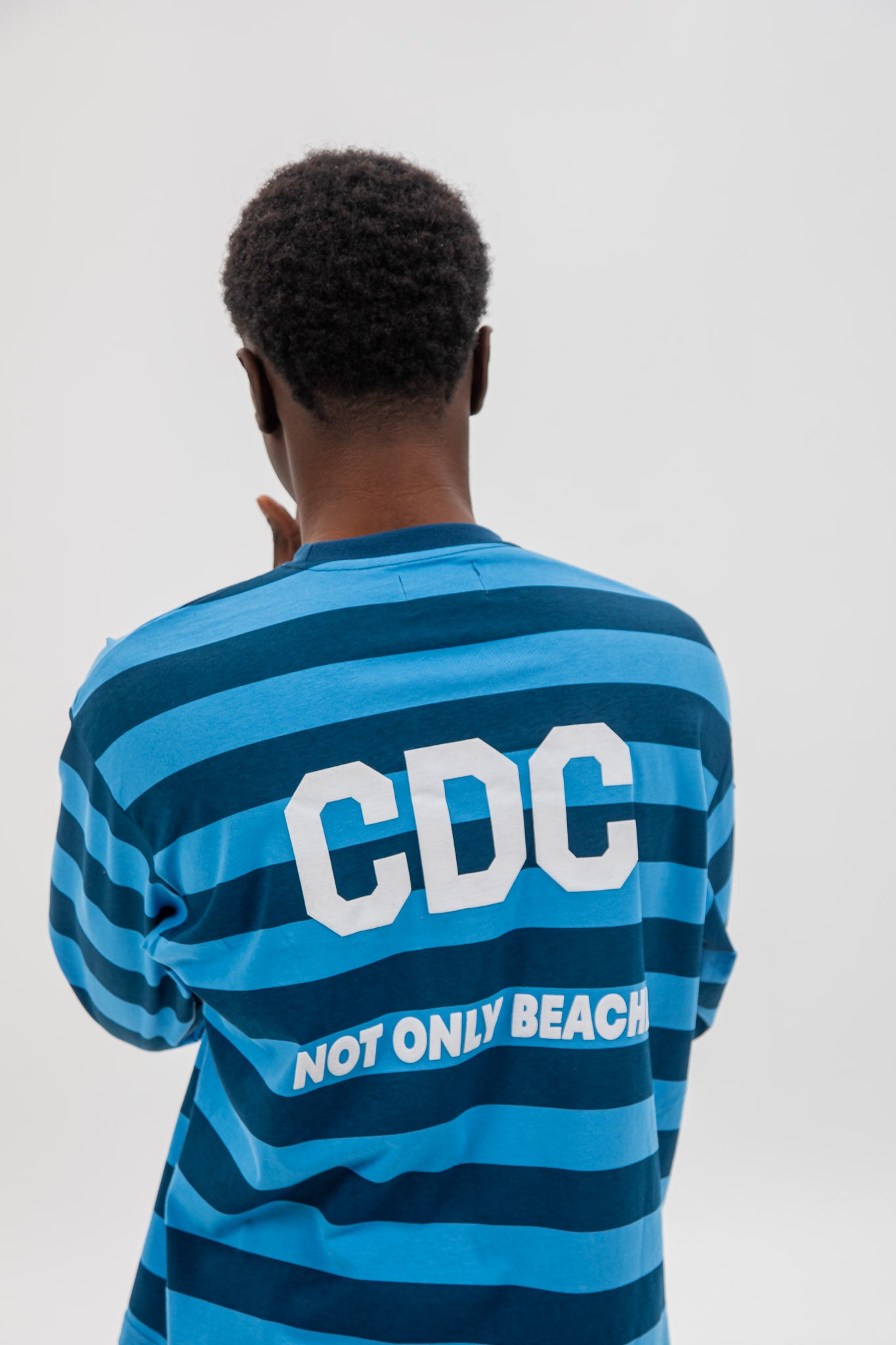 BLUE/LIGHT BLUE "CDC" STRIPED LOGO T-SHIRT 