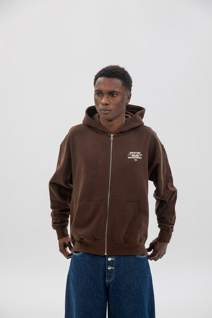 BROWN/BEIGE "A CORUÑA" ZIP-UP HOODIE