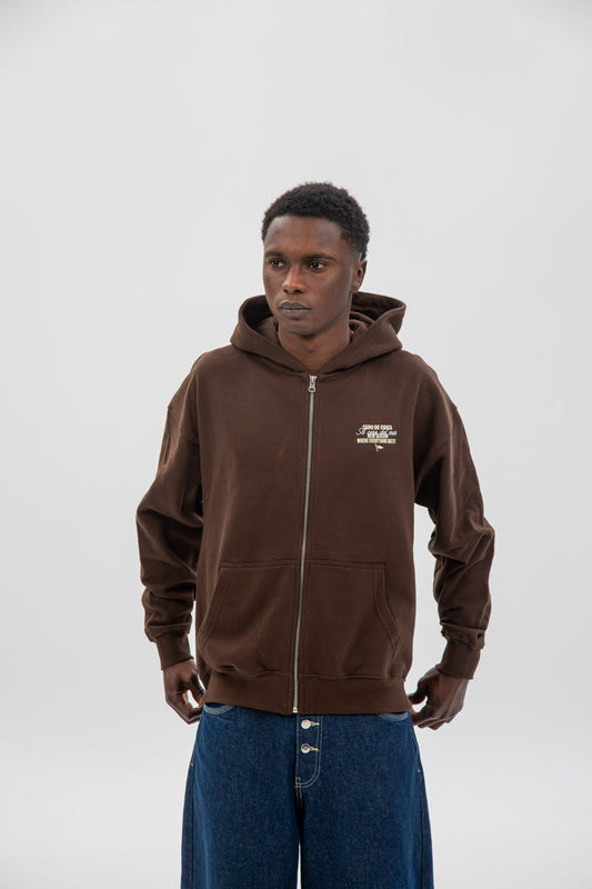 BROWN/BEIGE "A CORUÑA" ZIP-UP HOODIE