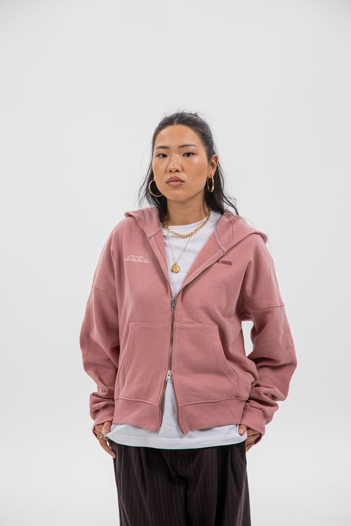 PINK/PINK "PONTEVEDRA" SHORT ZIPPER SWEATSHIRT