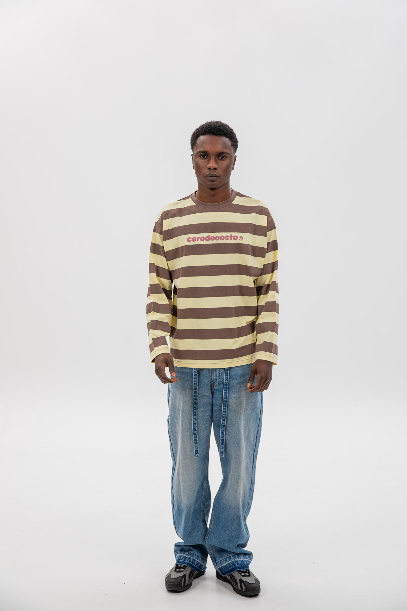 CAMISETA MARRÓN/AMARILLO "A CORUÑA" RAYAS