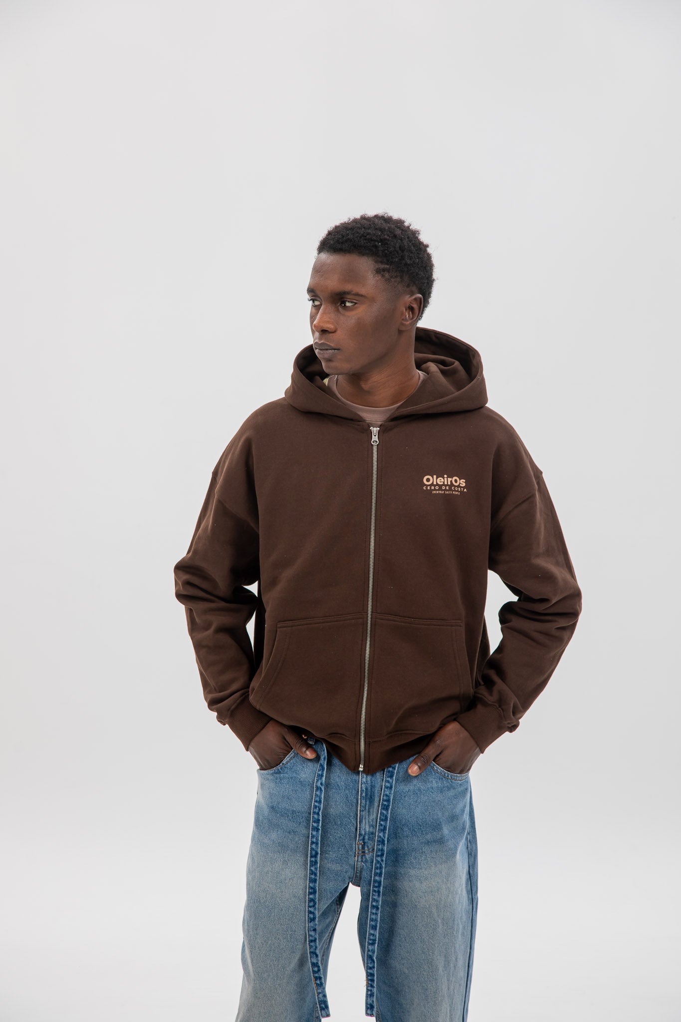 BROWN/BEIGE "OLEIROS" ZIP HOODIE