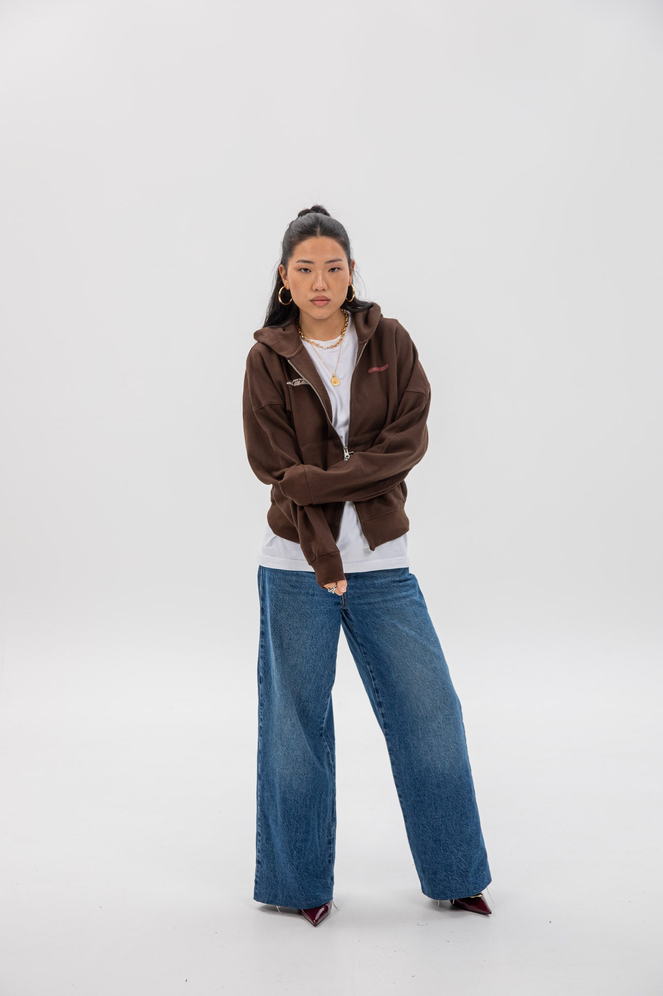 SUDADERA MARRÓN/BEIGE "BUEU" CREMALLERA CORTA