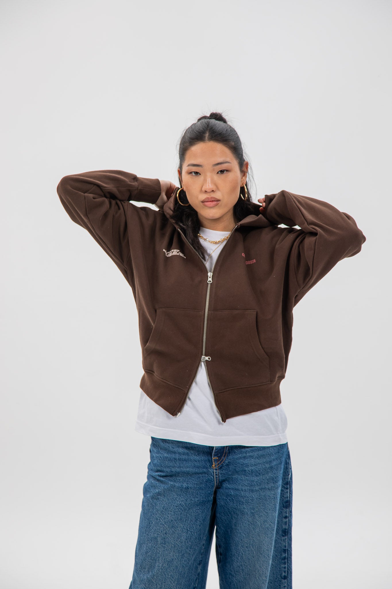 SUDADERA MARRÓN/BEIGE "BUEU" CREMALLERA CORTA