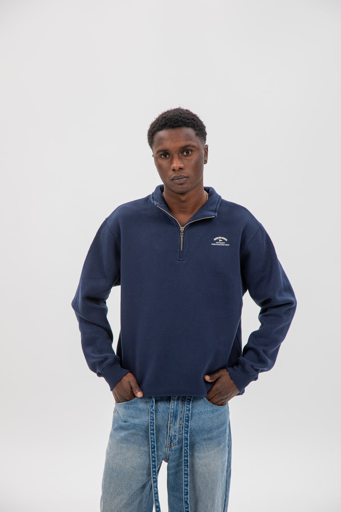 NAVY/BEIGE "LOGO" SWEATSHIRT HALF ZIP