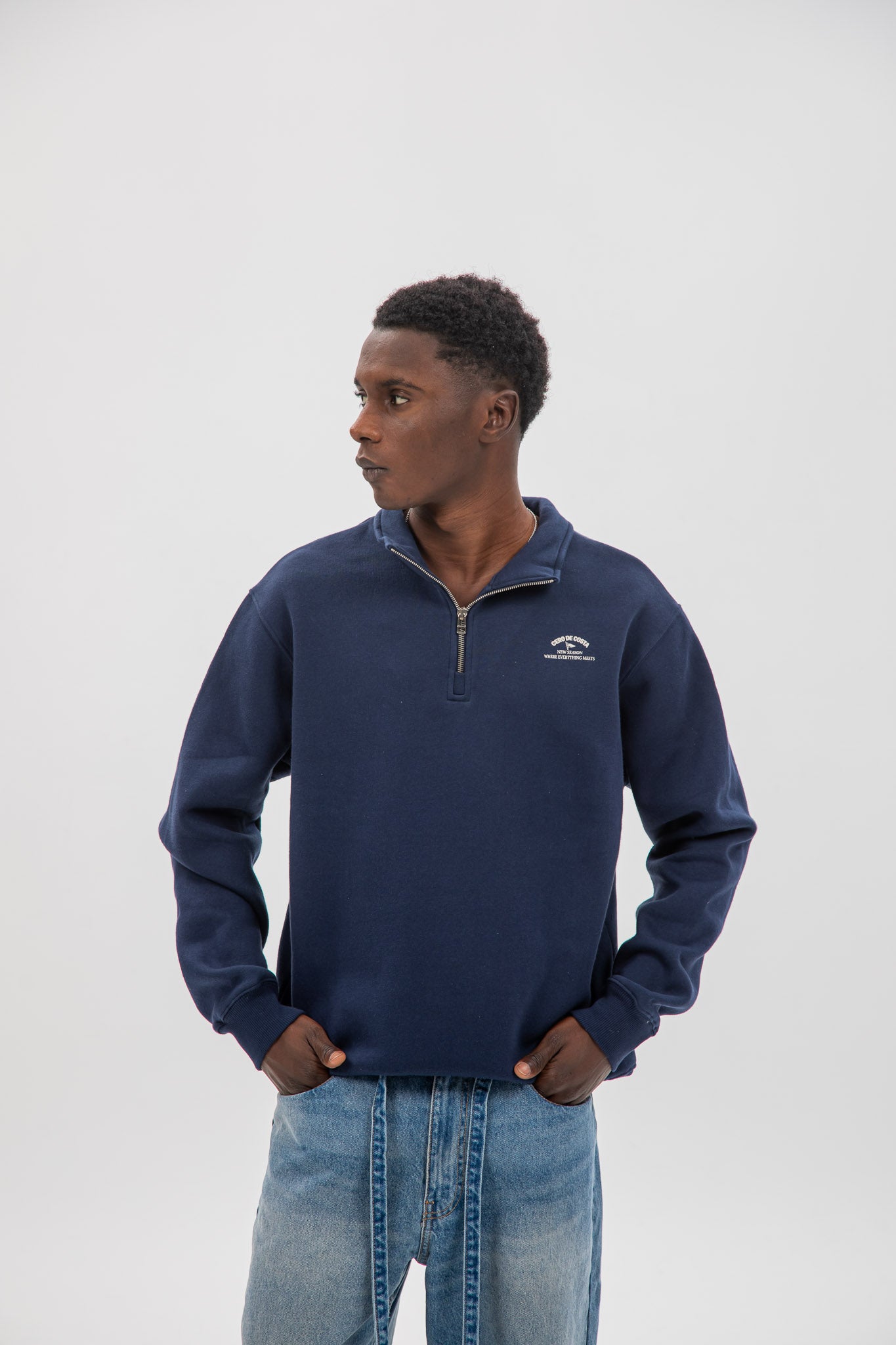 SUDADERA MARINO/BEIGE "LOGO" CREMALLERA MEDIA