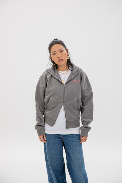 GRAY/PINK "PONTEVEDRA" SHORT ZIPPER SWEATSHIRT