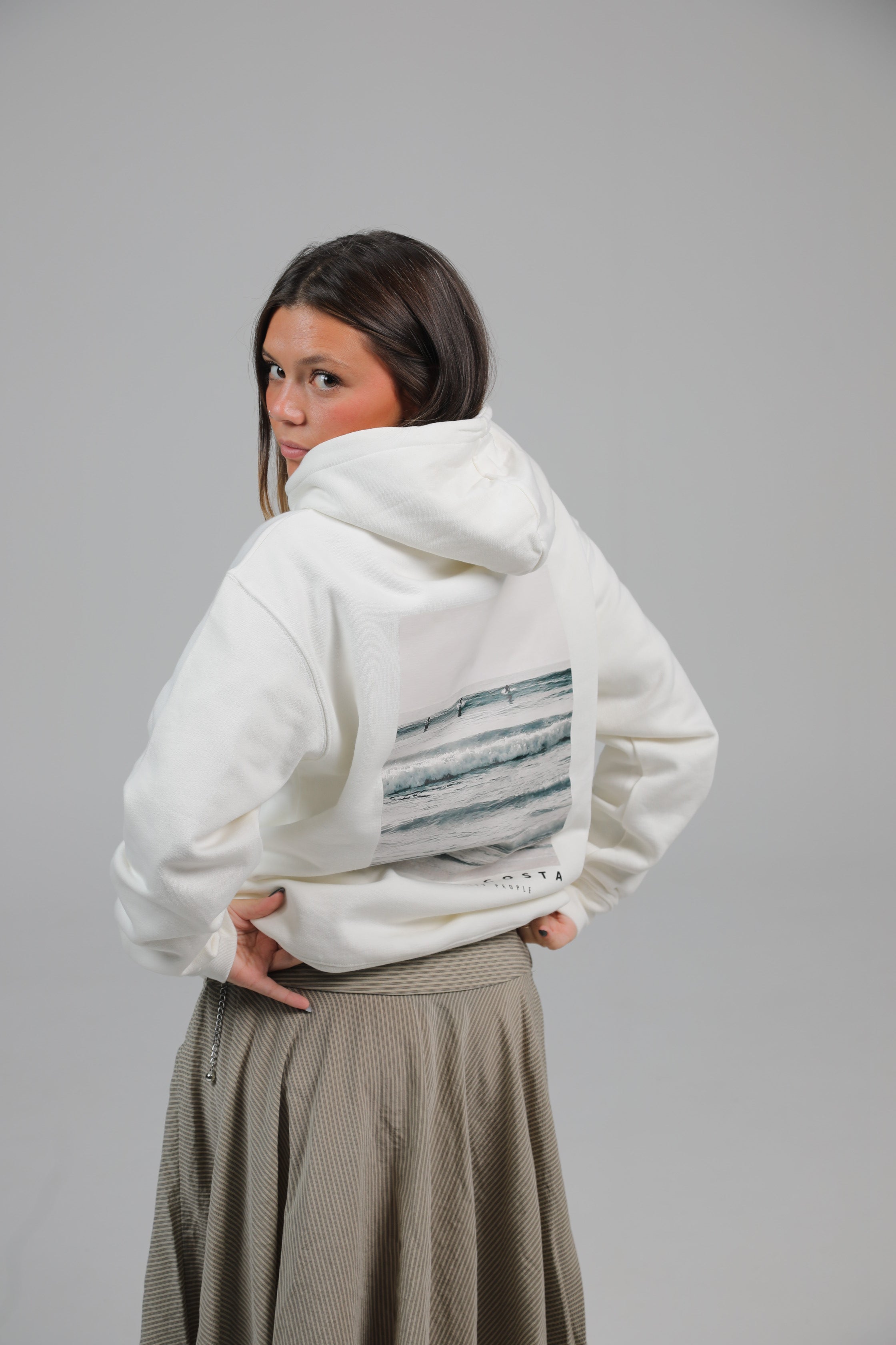 SUDADERA "LA CORUÑA" BLANCO FOTO CON CAPUCHA
