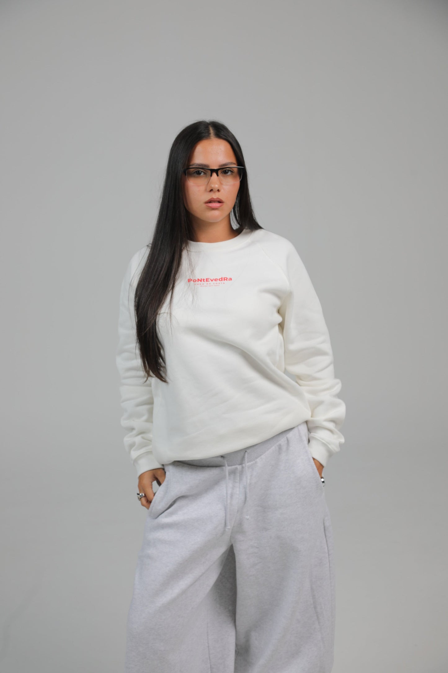 WHITE/SALMON "PONTEVEDRA" SWEATSHIRT