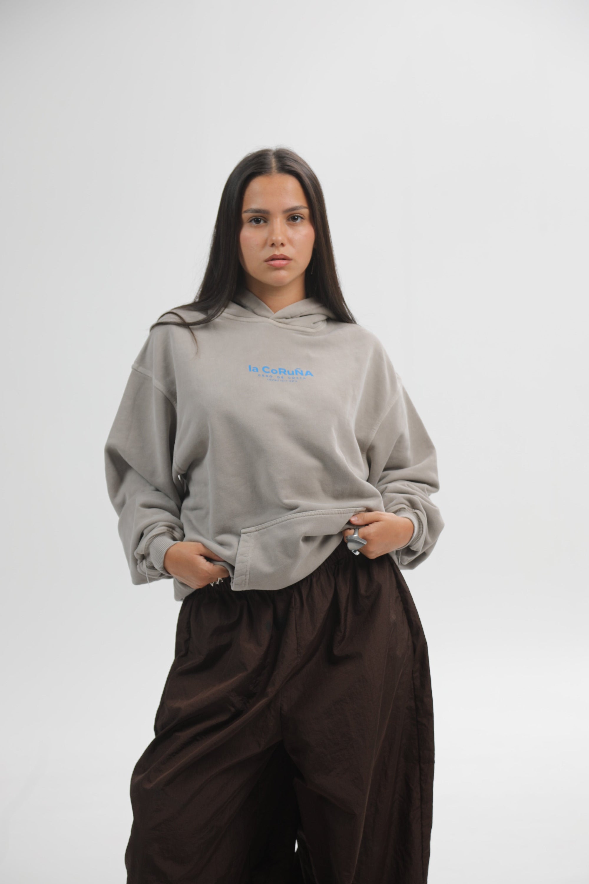 SUDADERA GRIS/AZUL "LA CORUÑA" PLAYAS CIUDAD CON CAPUCHA