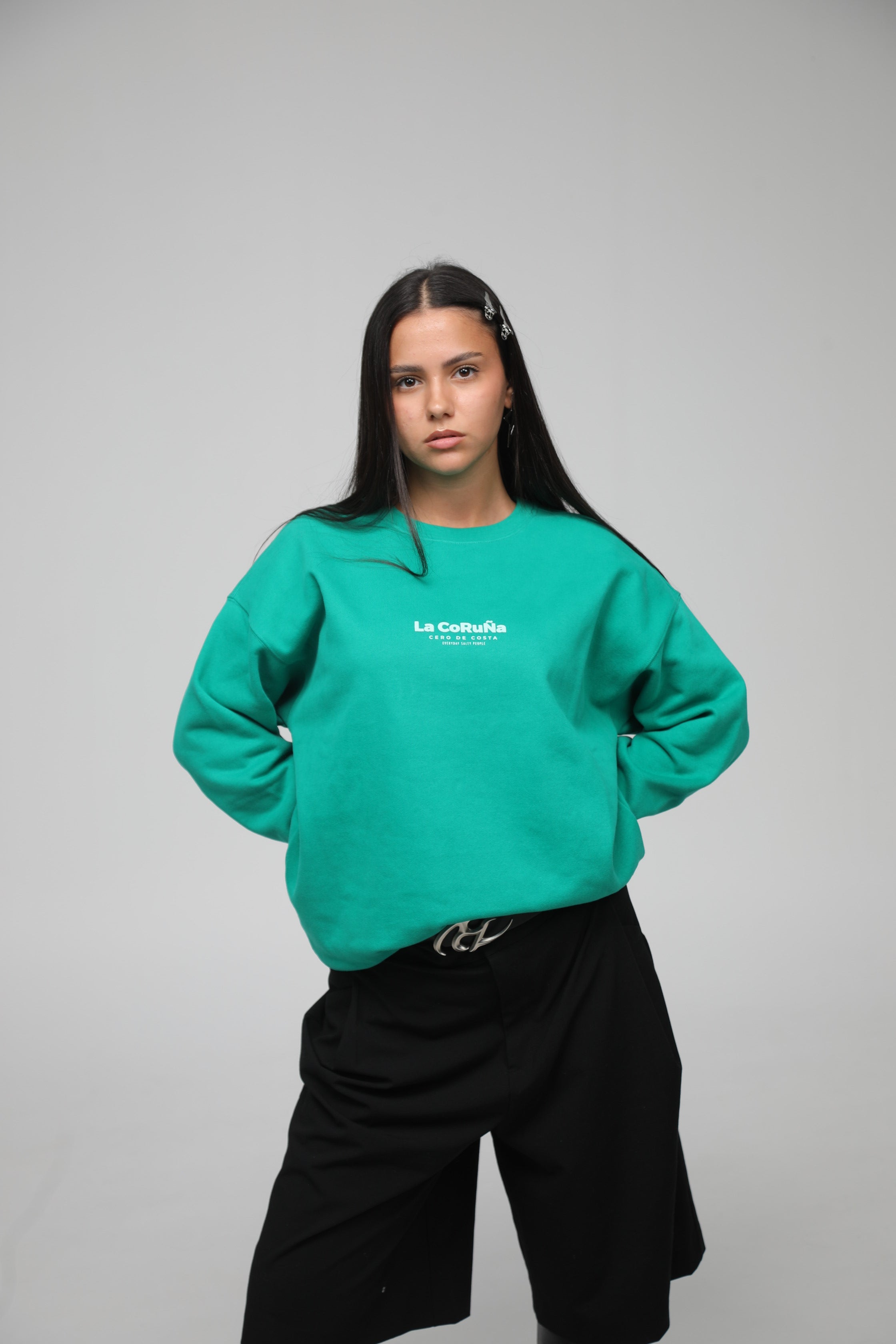 SUDADERA VERDE/CELESTE 