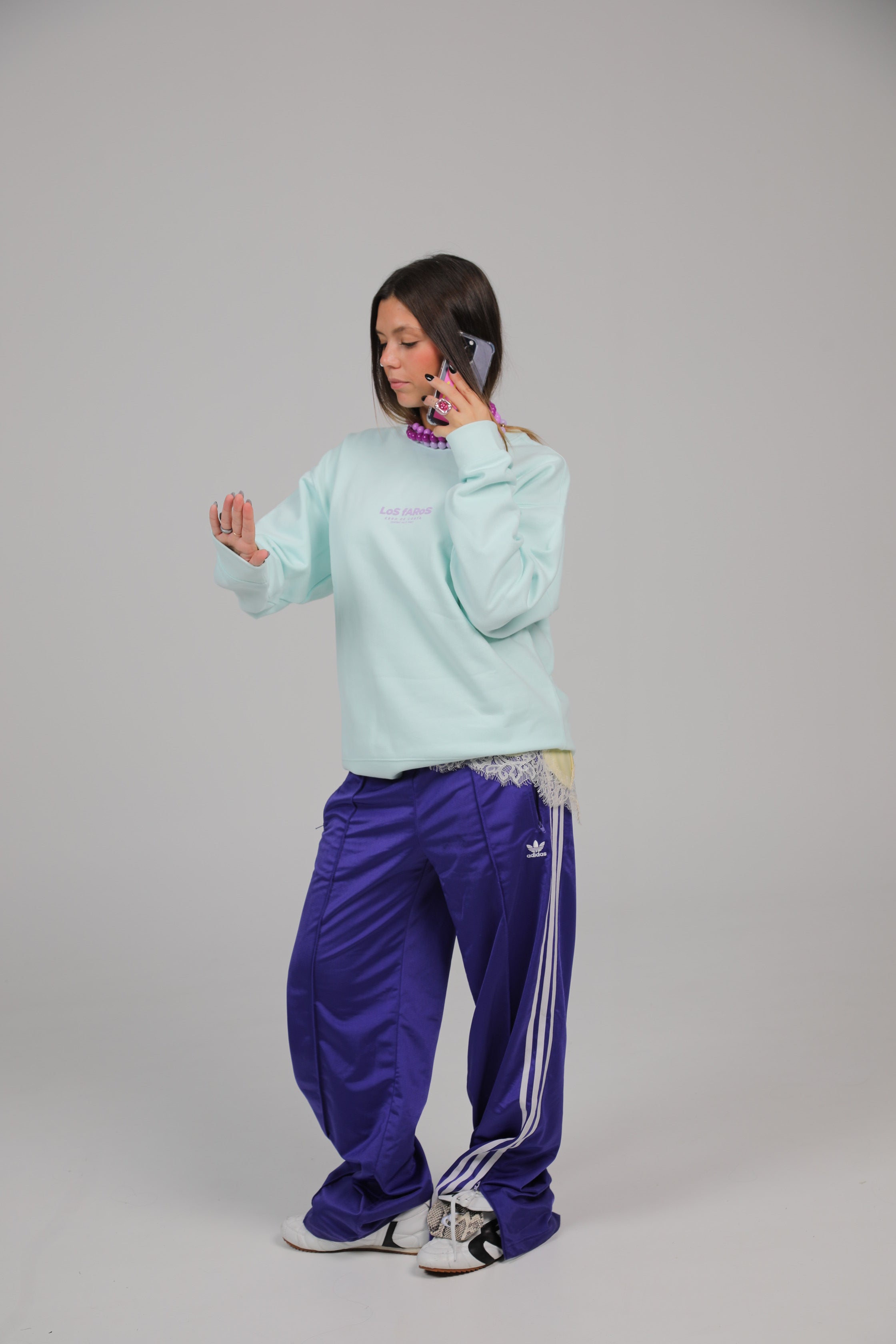 SUDADERA LOS FAROS VERDE AGUA/LILA