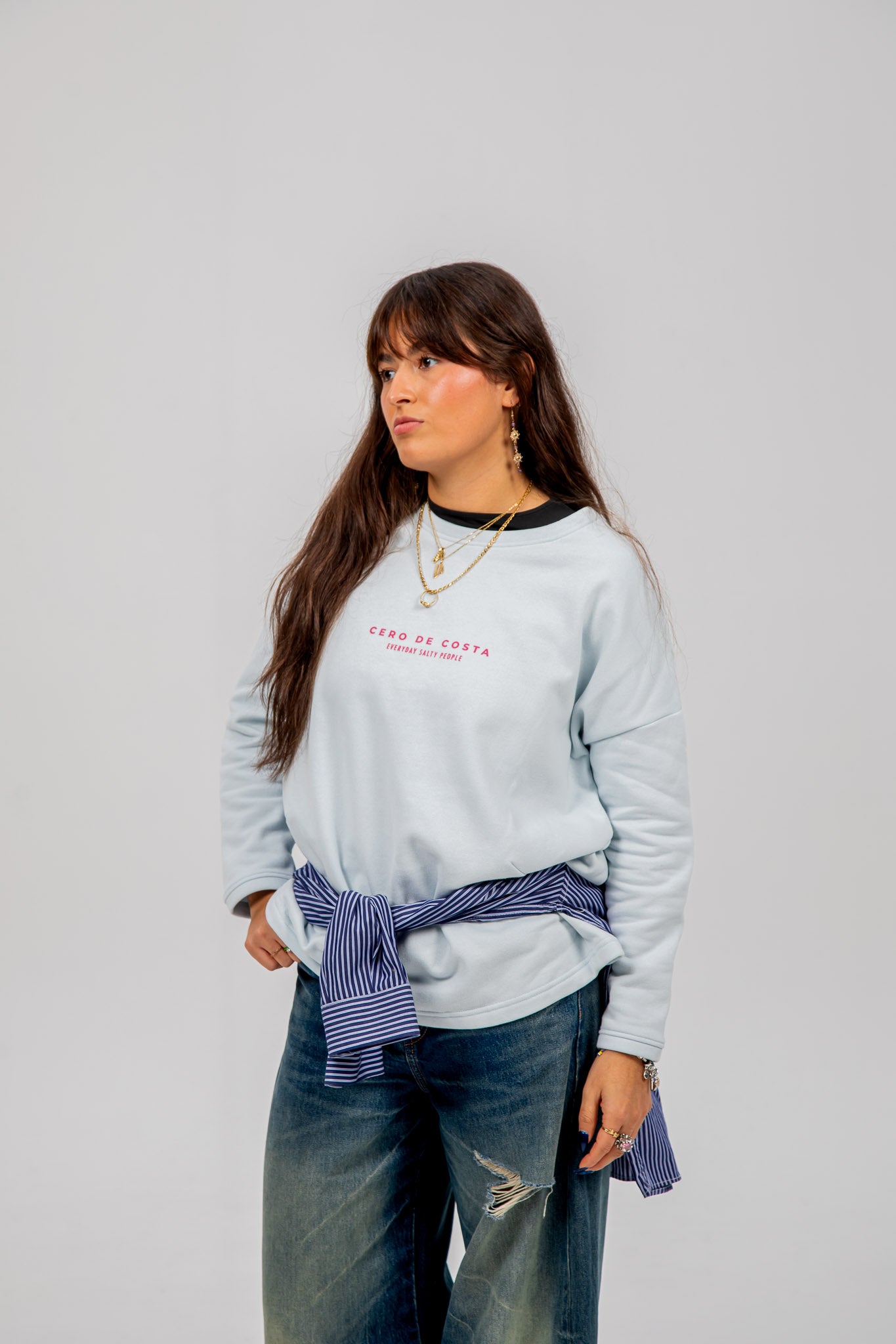 SUDADERA VIGO SIN CENEFA CELESTE/ROSA OVERSIZE