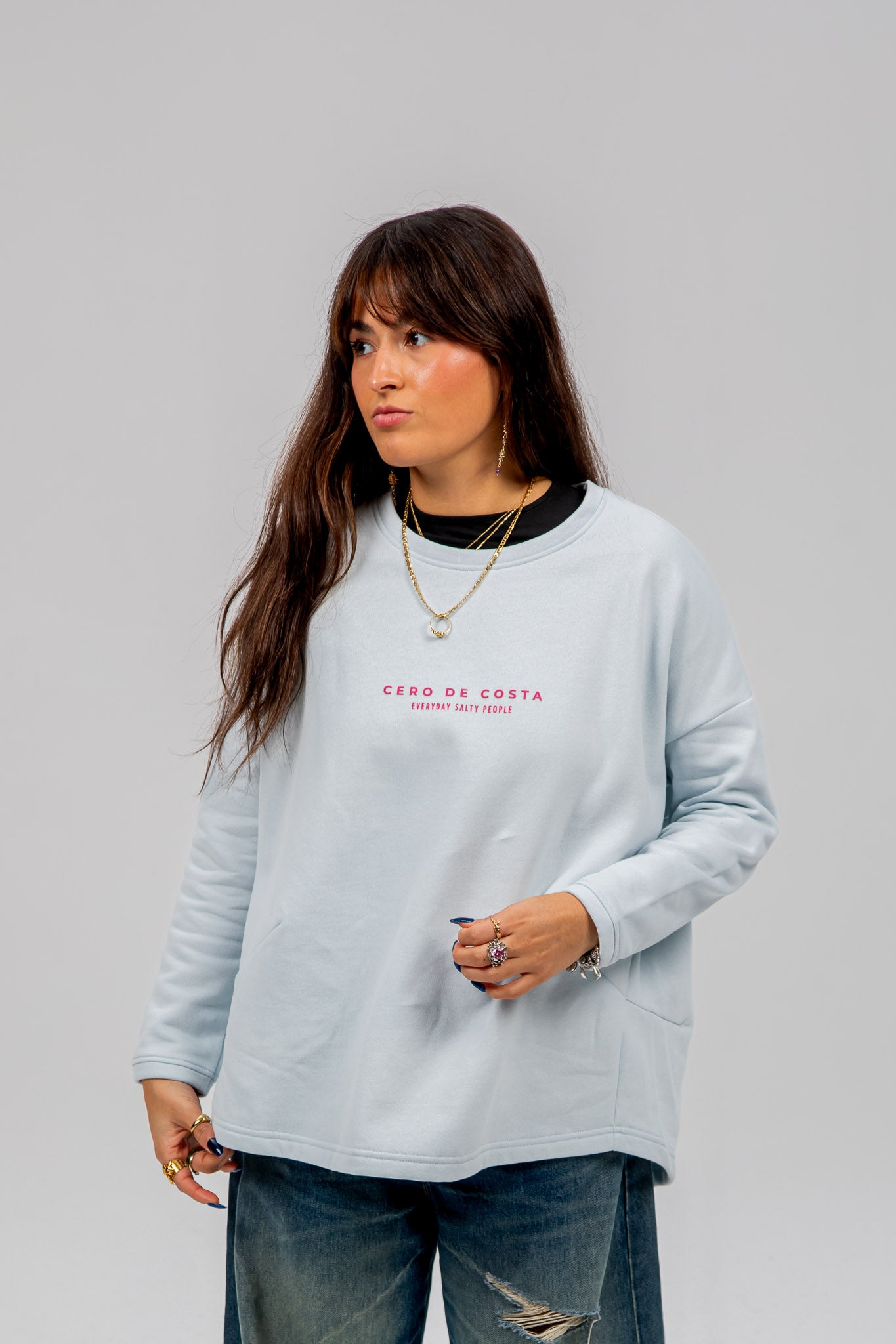 SUDADERA VIGO SIN CENEFA CELESTE/ROSA OVERSIZE