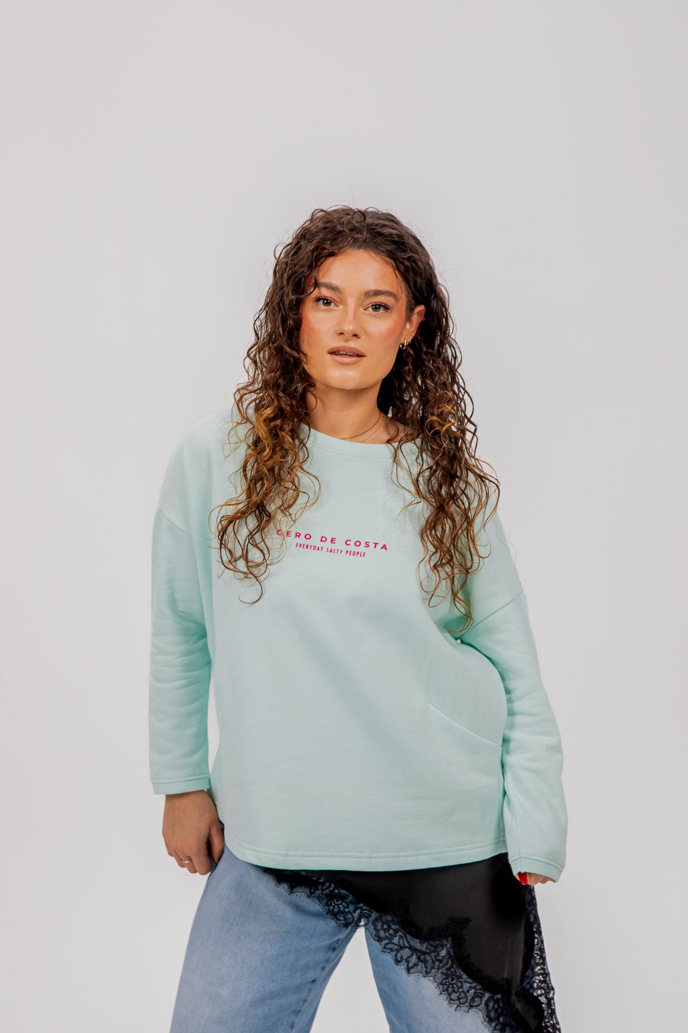 SUDADERA VIGO VERDE AGUA/ROSA SIN CENEFA