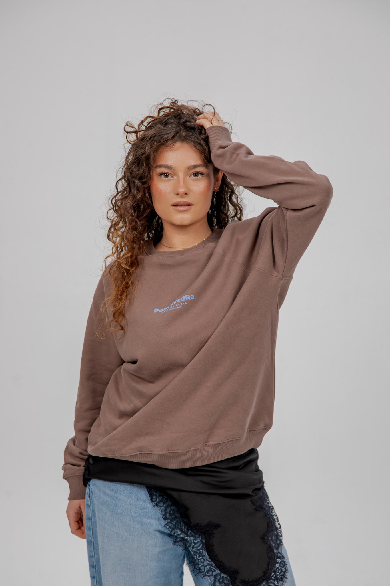 SUDADERA MARRÓN/CELESTE 