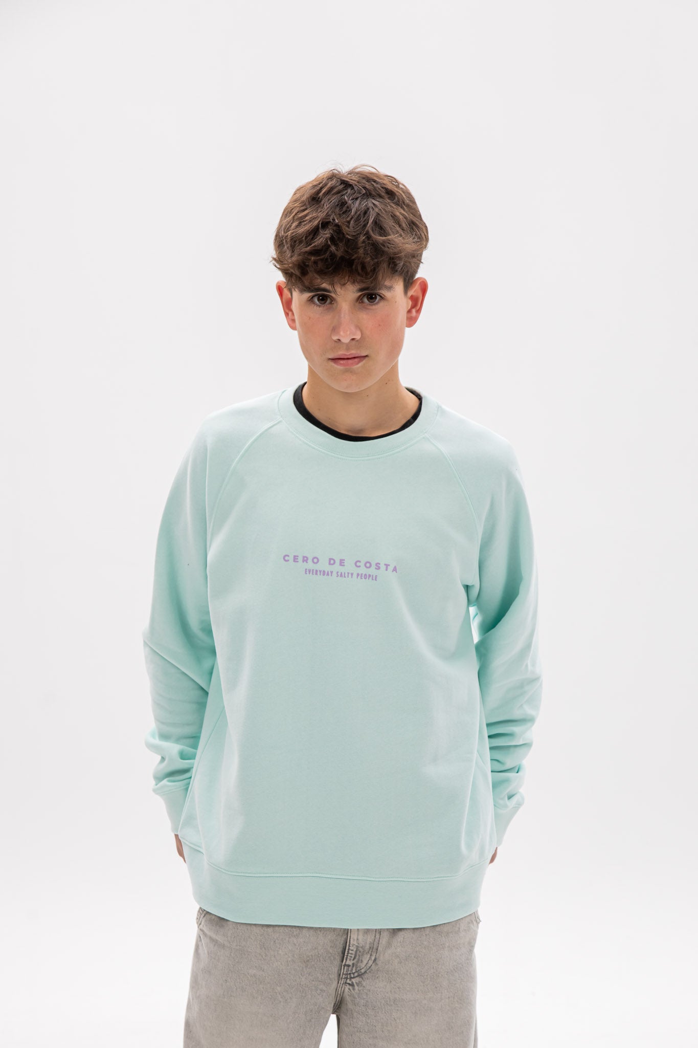 GREEN-AQUA/LILAC SWEATSHIRT "ZERO COASTAL BEACHES SURF"