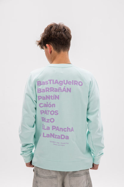 GREEN-AQUA/LILAC SWEATSHIRT "ZERO COASTAL BEACHES SURF"