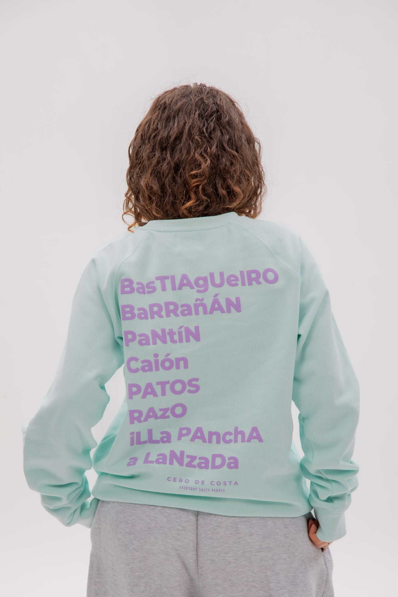 GREEN-AQUA/LILAC SWEATSHIRT "ZERO COASTAL BEACHES SURF"