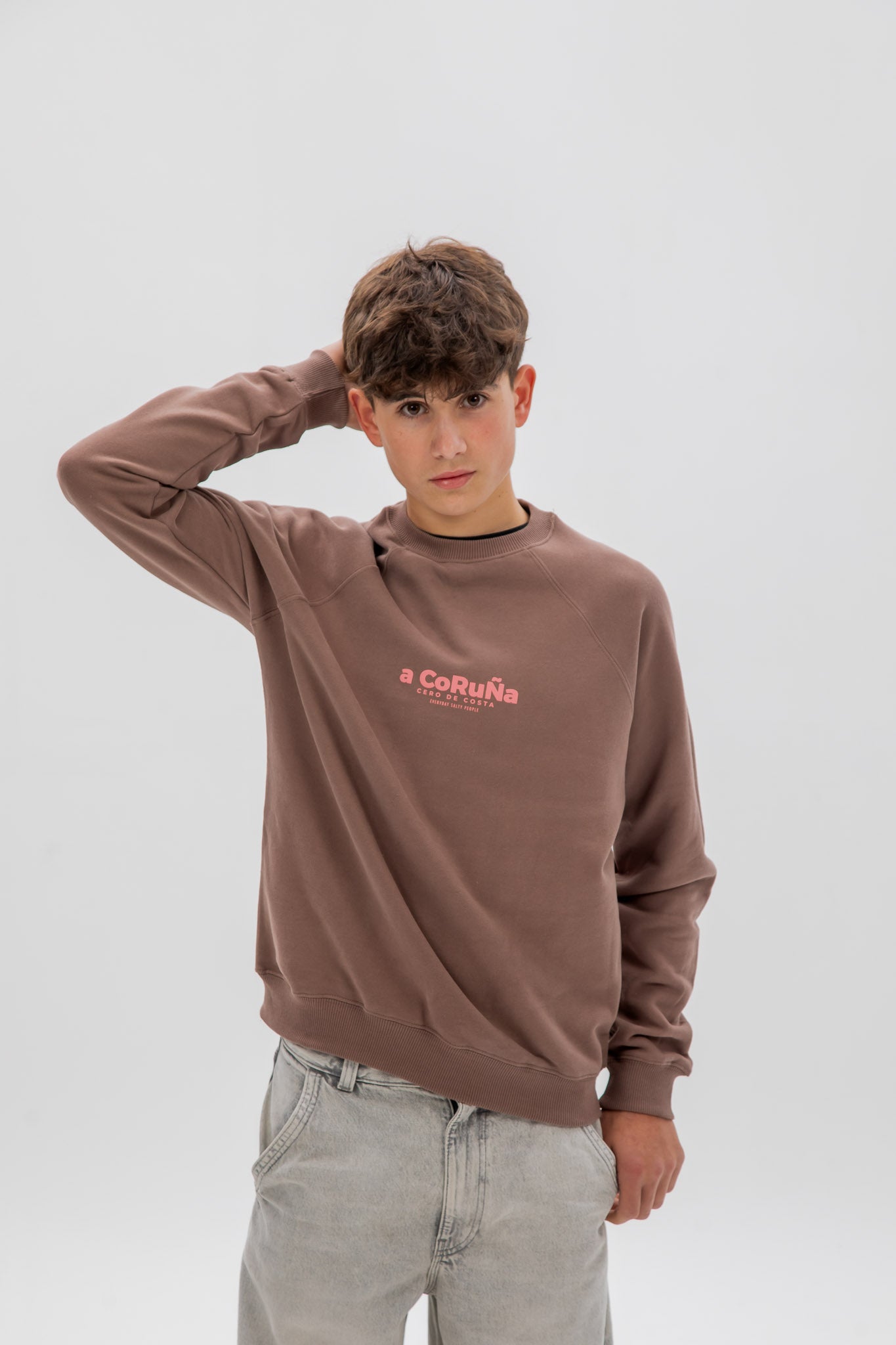 SUDADERA MARRÓN/ROSA "A CORUÑA"