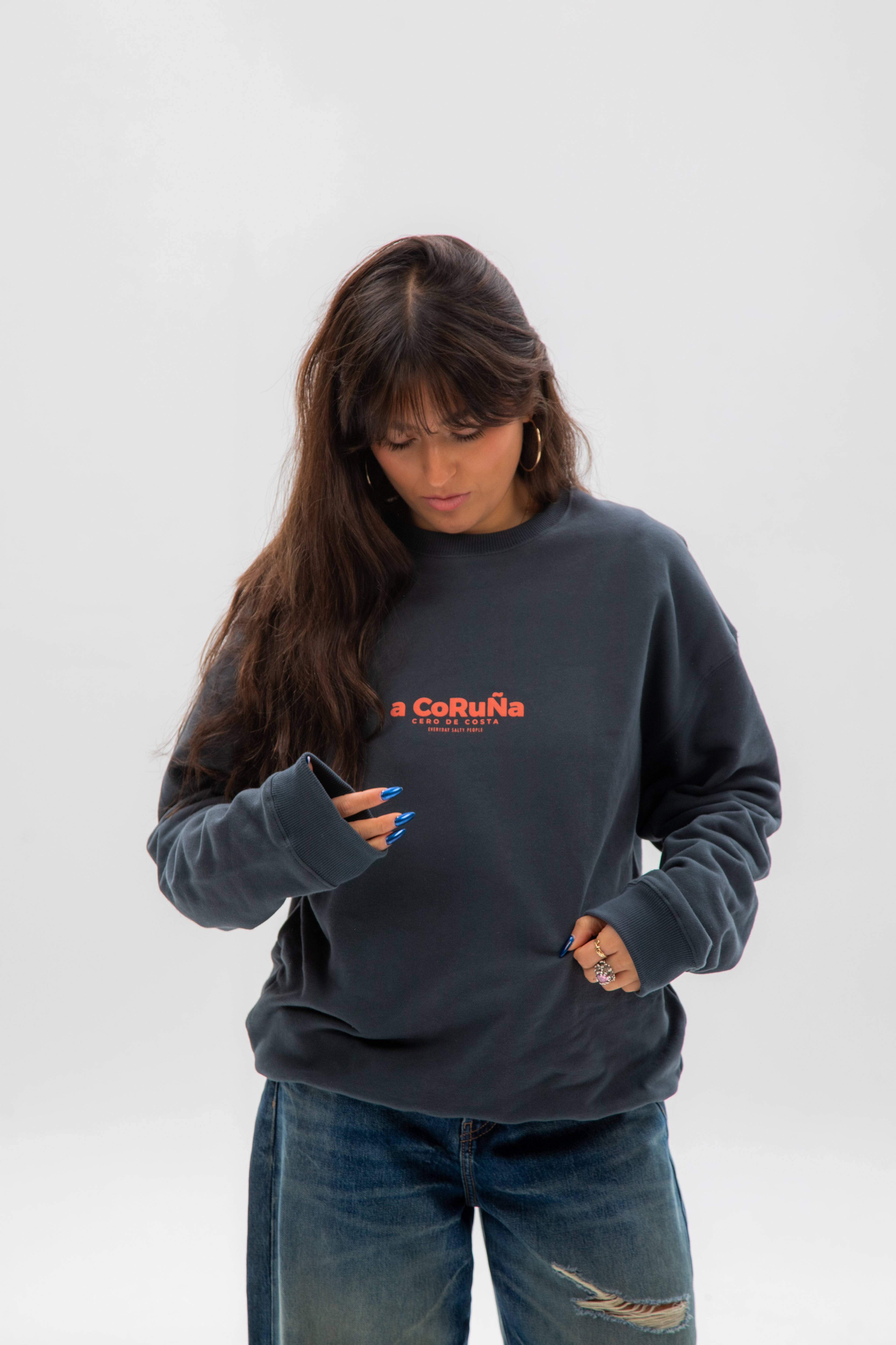 SUDADERA ANTRACITA/NARANJA "A CORUÑA"